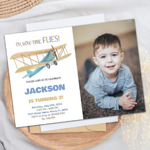 Invitations d'anniversaire de l'avion bleu vert av