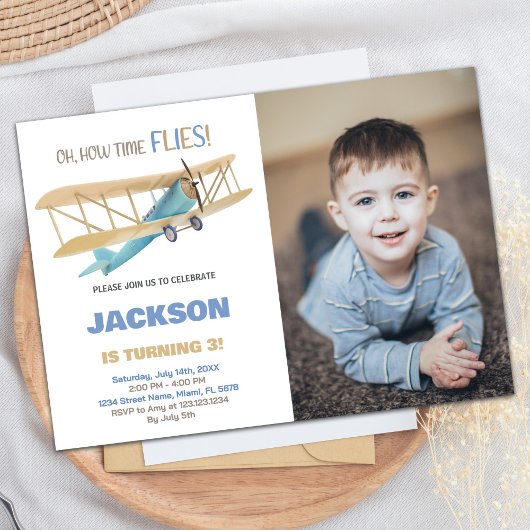 Invitations d'anniversaire de l'avion bleu vert av