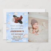 Invitations d'anniversaire de l'avion Blue Brown W (Devant)