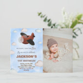 Invitations d'anniversaire de l'avion Blue Brown W (Debout devant)
