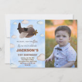 Invitations d'anniversaire de l'avion Blue Brown W (Devant)