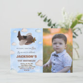 Invitations d'anniversaire de l'avion Blue Brown W (Debout devant)