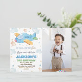 Invitations d'anniversaire de l'avion Blue Orange  (Debout devant)