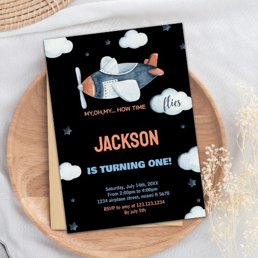 Invitations d'anniversaire de l'avion Brown Black