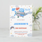 Invitations d'anniversaire de l'avion Brown bleu o (Debout devant)