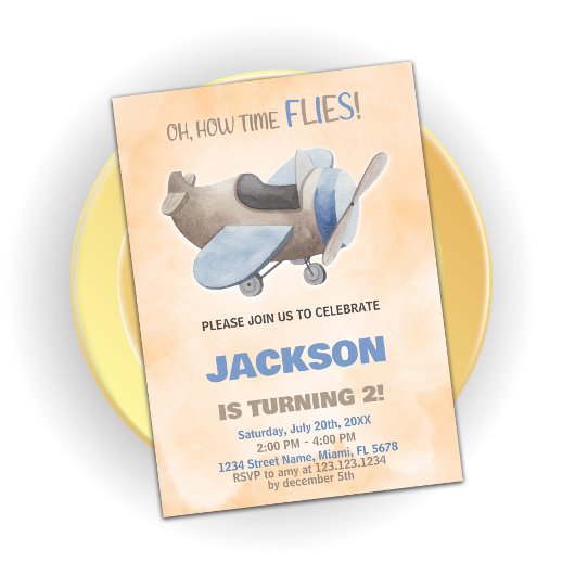 Invitations d'anniversaire de l'avion Brown Grey