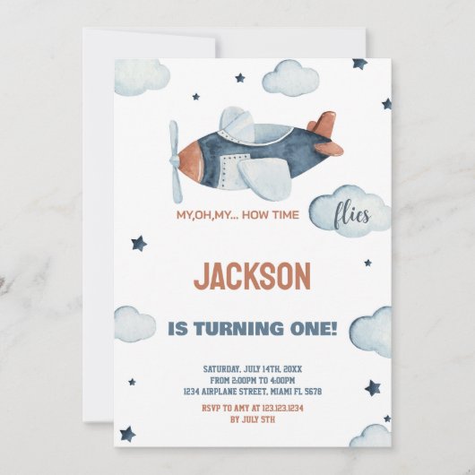 Invitations d'anniversaire de l'avion Brown gris (Devant)