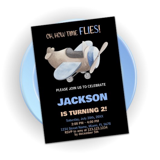 Invitations d'anniversaire de l'avion Brown gris n