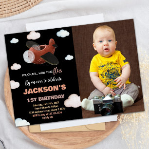 Invitations d'anniversaire de l'avion Brown noir a