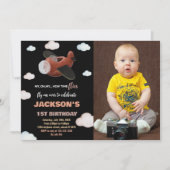 Invitations d'anniversaire de l'avion Brown noir a (Devant)