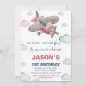 Invitations d'anniversaire de l'avion Brown rouge (Devant)