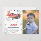 Invitations d'anniversaire de l'avion Brown rouge  (Devant)