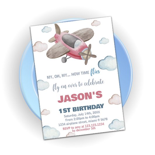 Invitations d'anniversaire de l'avion Brown rouge