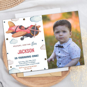 Invitations d'anniversaire de l'avion Brown rouge 