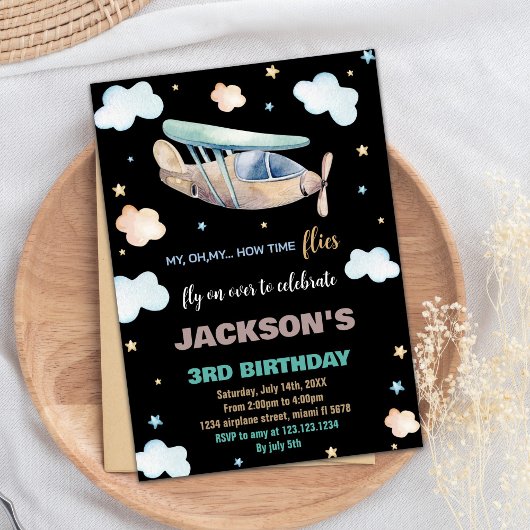 Invitations d'anniversaire de l'avion Brown vert n