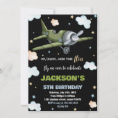 Invitations d'anniversaire de l'avion Green Black  (Devant)
