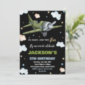 Invitations d'anniversaire de l'avion Green Black  (Debout devant)