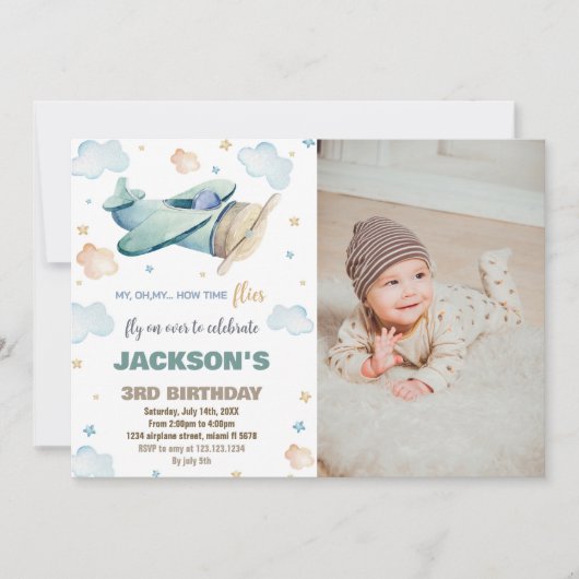Invitations d'anniversaire de l'avion Green Brown (Devant)