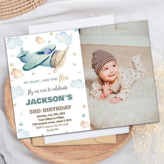Invitations d'anniversaire de l'avion Green Brown