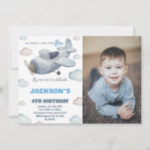 Invitations d'anniversaire de l'avion Gris Bleu W  (Devant)