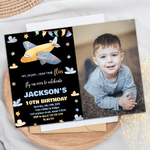 Invitations d'anniversaire de l'avion Gris Noir W 