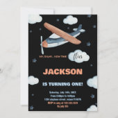 Invitations d'anniversaire de l'avion gris orange  (Devant)