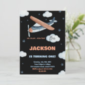 Invitations d'anniversaire de l'avion gris orange  (Debout devant)
