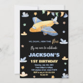 Invitations d'anniversaire de l'avion Jaune Gris N (Devant)