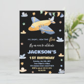 Invitations d'anniversaire de l'avion Jaune Gris N (Debout devant)