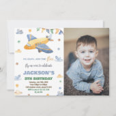 Invitations d'anniversaire de l'avion Jaune Gris W (Devant)