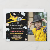 Invitations d'anniversaire de l'avion Jaune Noir a (Devant)