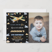 Invitations d'anniversaire de l'avion Jaune Noir a (Devant)