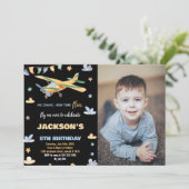 Invitations d'anniversaire de l'avion Jaune Noir a (Debout devant)