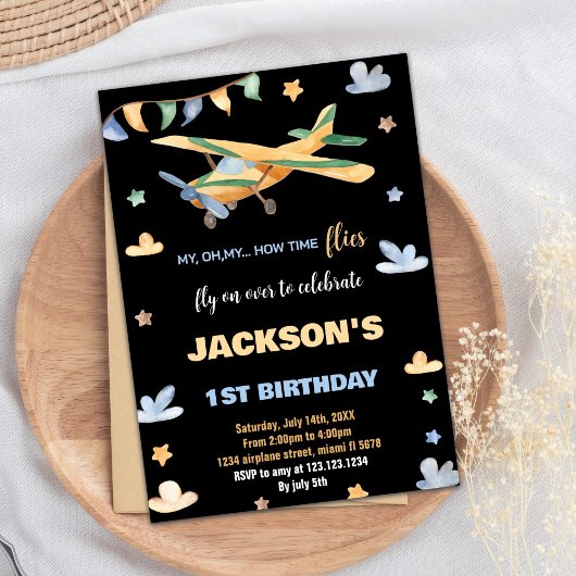 Invitations d'anniversaire de l'avion Jaune Vert N