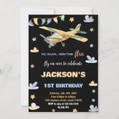 Invitations d'anniversaire de l'avion Jaune Vert N (Devant)