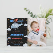 Invitations d'anniversaire de l'avion noir avec ph (Debout devant)