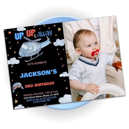Invitations d'anniversaire de l'avion noir avec ph