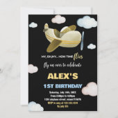 Invitations d'anniversaire de l'avion noir jaune o (Devant)