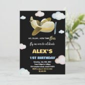 Invitations d'anniversaire de l'avion noir jaune o (Debout devant)