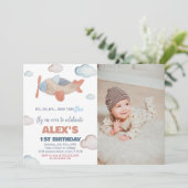 Invitations d'anniversaire de l'avion Orange avec (Debout devant)