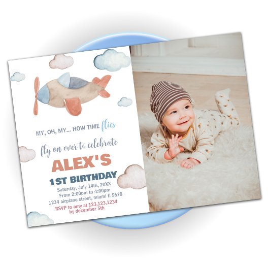 Invitations d'anniversaire de l'avion Orange avec
