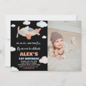 Invitations d'anniversaire de l'avion Orange Noir  (Devant)