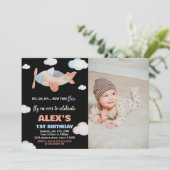 Invitations d'anniversaire de l'avion Orange Noir  (Debout devant)