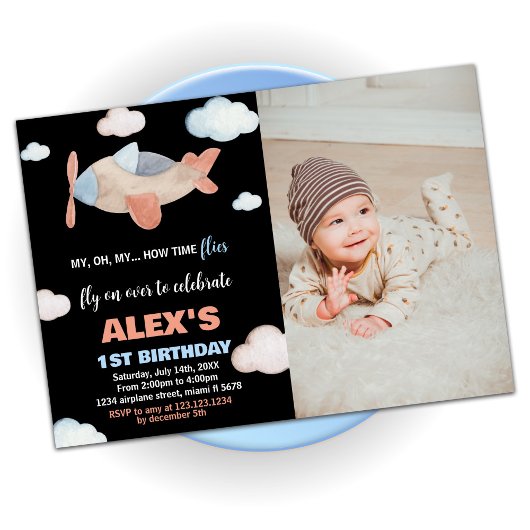 Invitations d'anniversaire de l'avion Orange Noir 