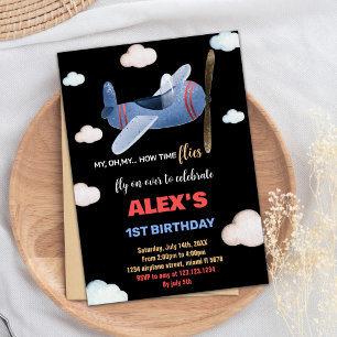 Invitations d'anniversaire de l'avion rouge bleu n