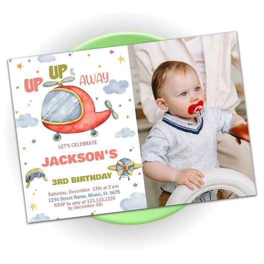 Invitations d'anniversaire de l'avion Vert avec ph