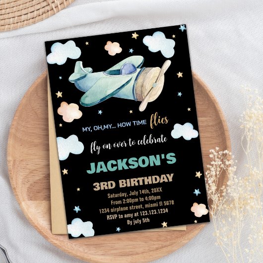 Invitations d'anniversaire de l'avion Vert Brown n