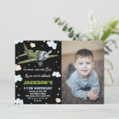 Invitations d'anniversaire de l'avion Vert Noir av (Debout devant)