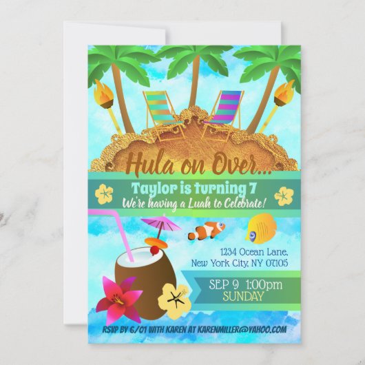 Invitations d'anniversaire de l'île de Plage (Devant)