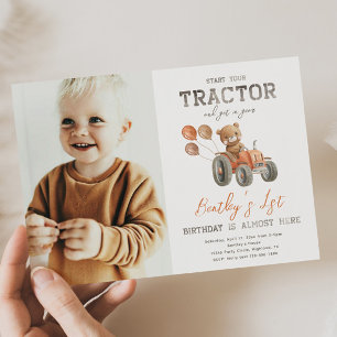 Invitations d'anniversaire de l'ours de tracteur  